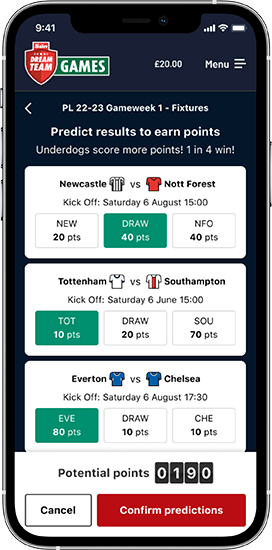 Predict results to earn points